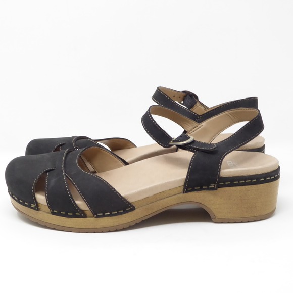 Dansko Womens Betsey Black Milled Nubuck Clog Sandals Ankle Strap Size 39 / 8.5 - Picture 3 of 7